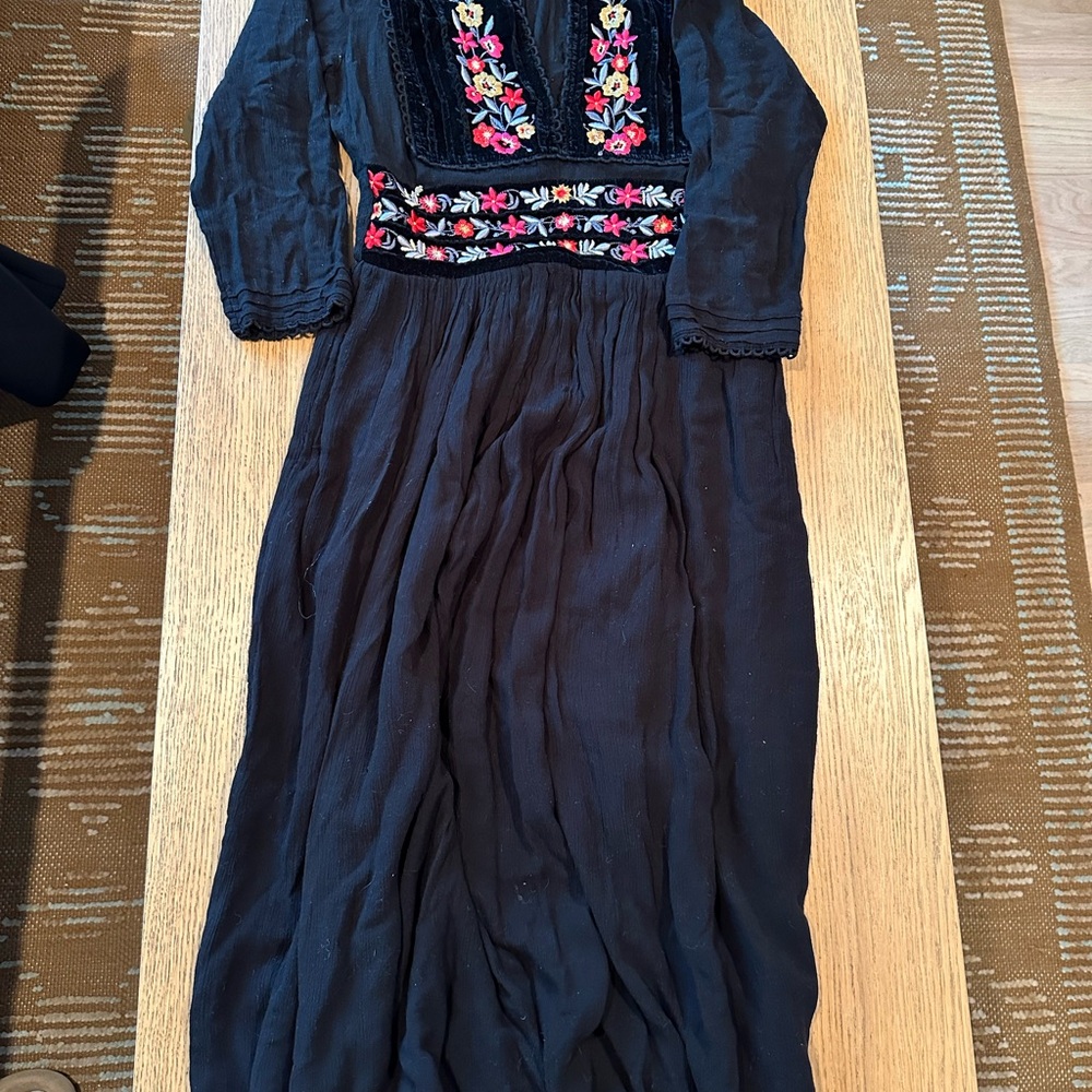 Free People Black Dress with Colorful Embroidery